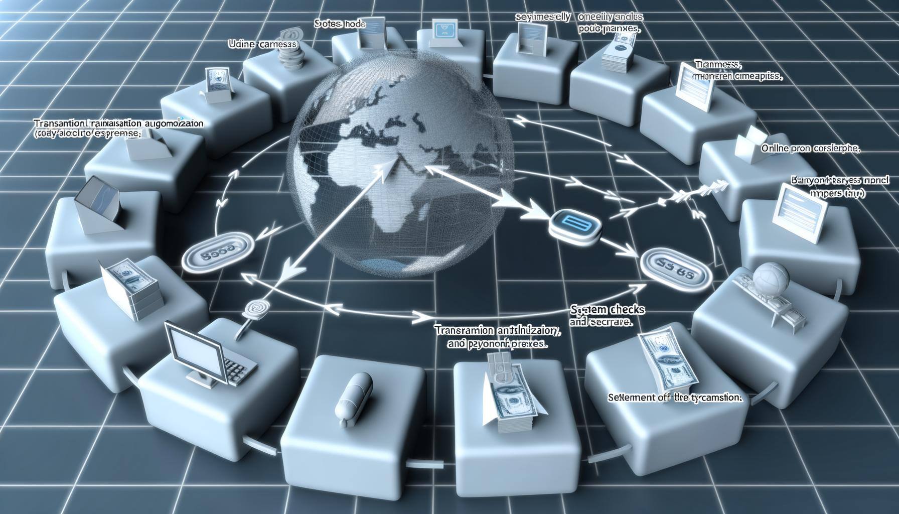 A digital model of Earth sending money to different parts of the payment flow